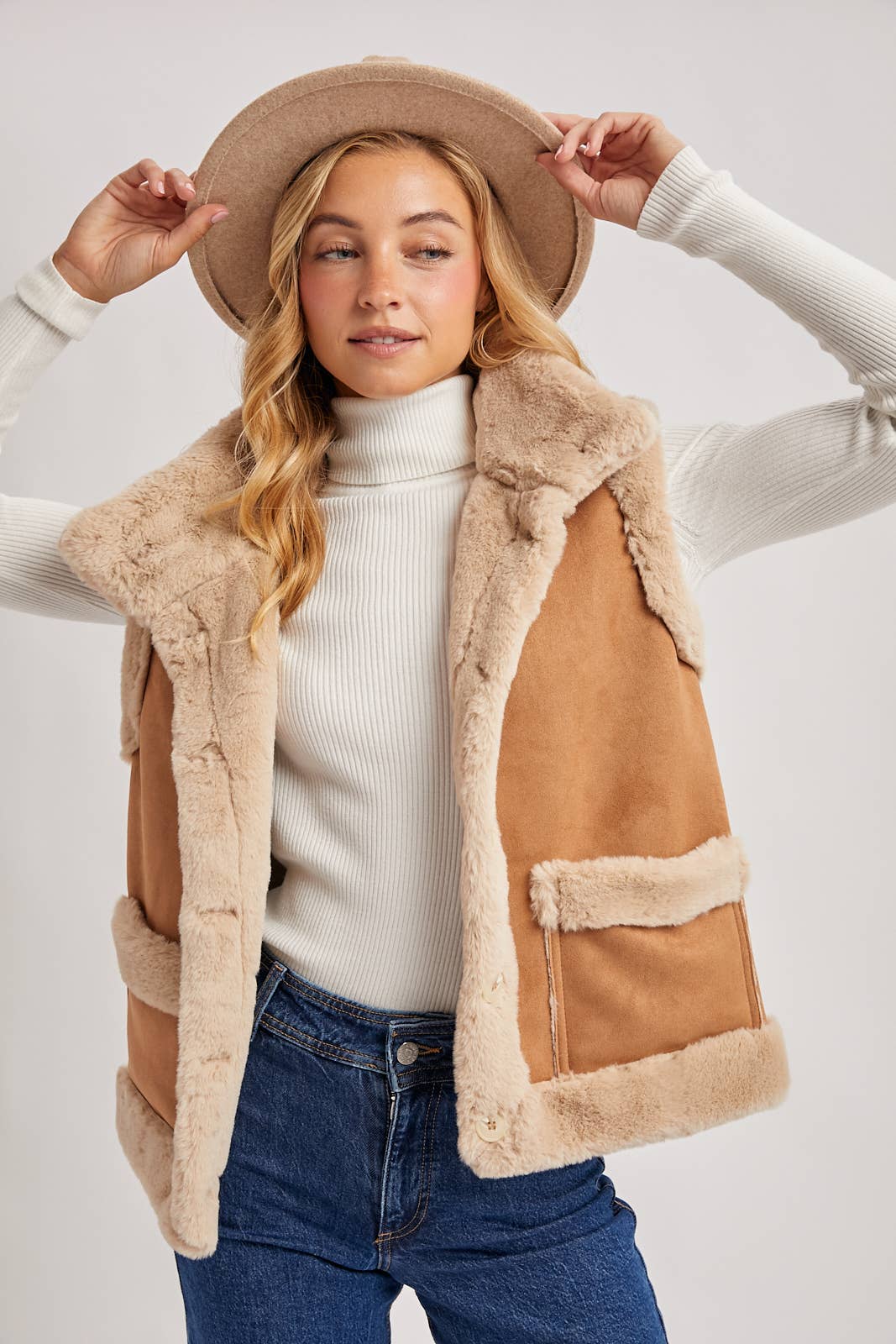 Faux Sherling Suede Vest