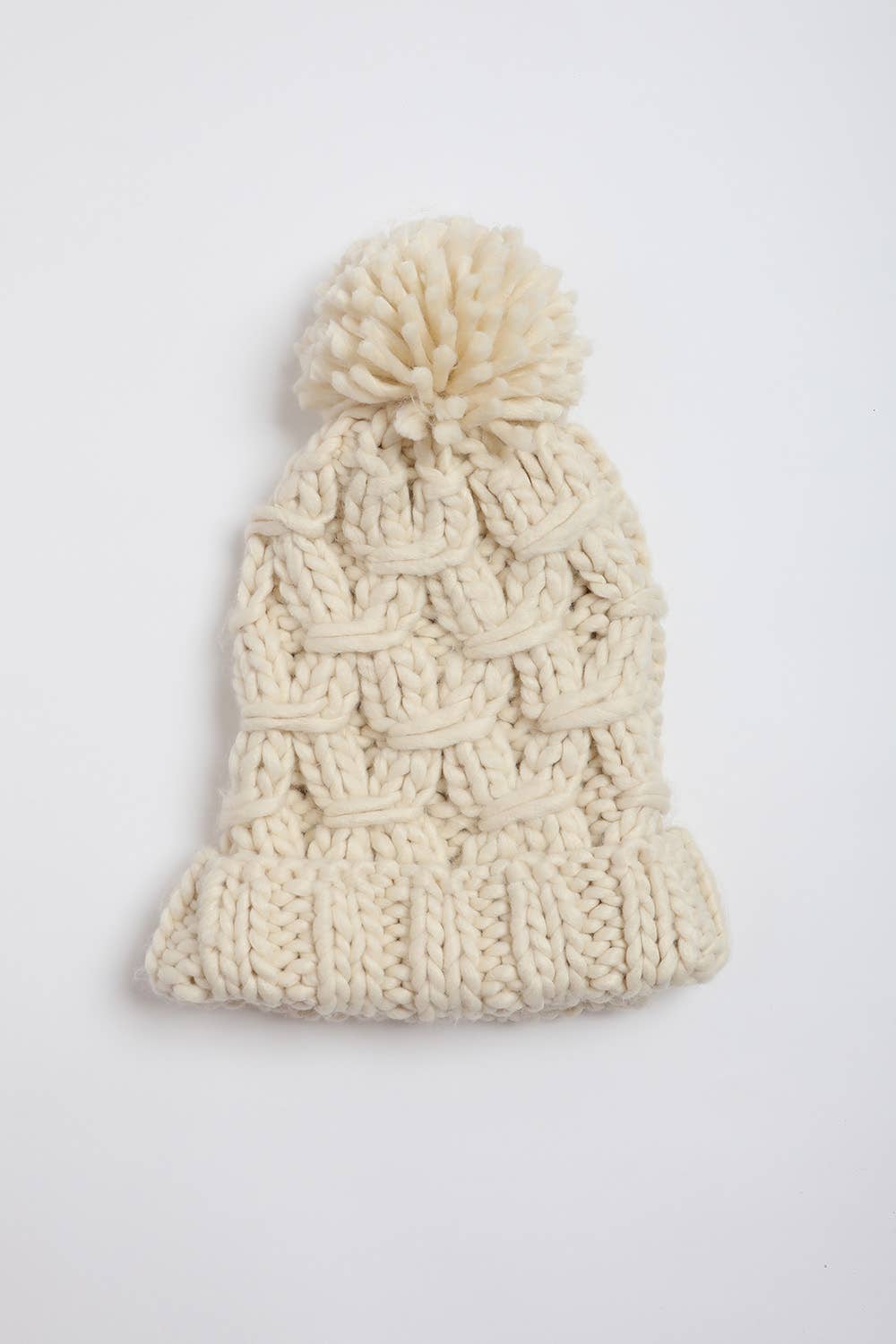 Oversized Chunky Knit Pom Beanie- Ivory