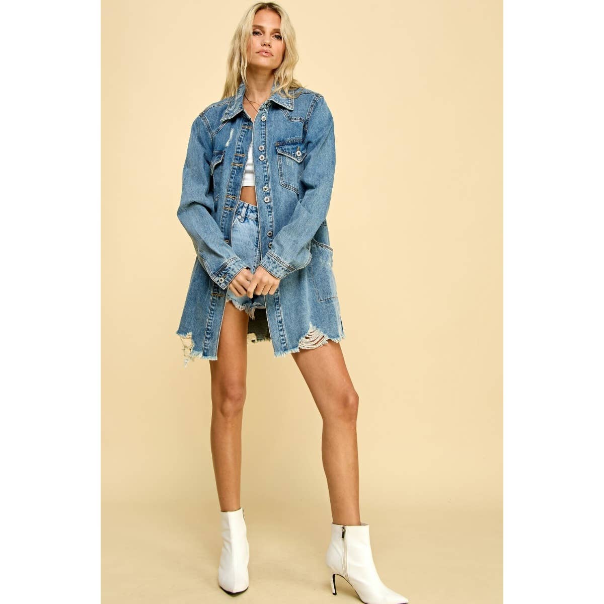 Annie Washed Denim Western Shirt Jacket
