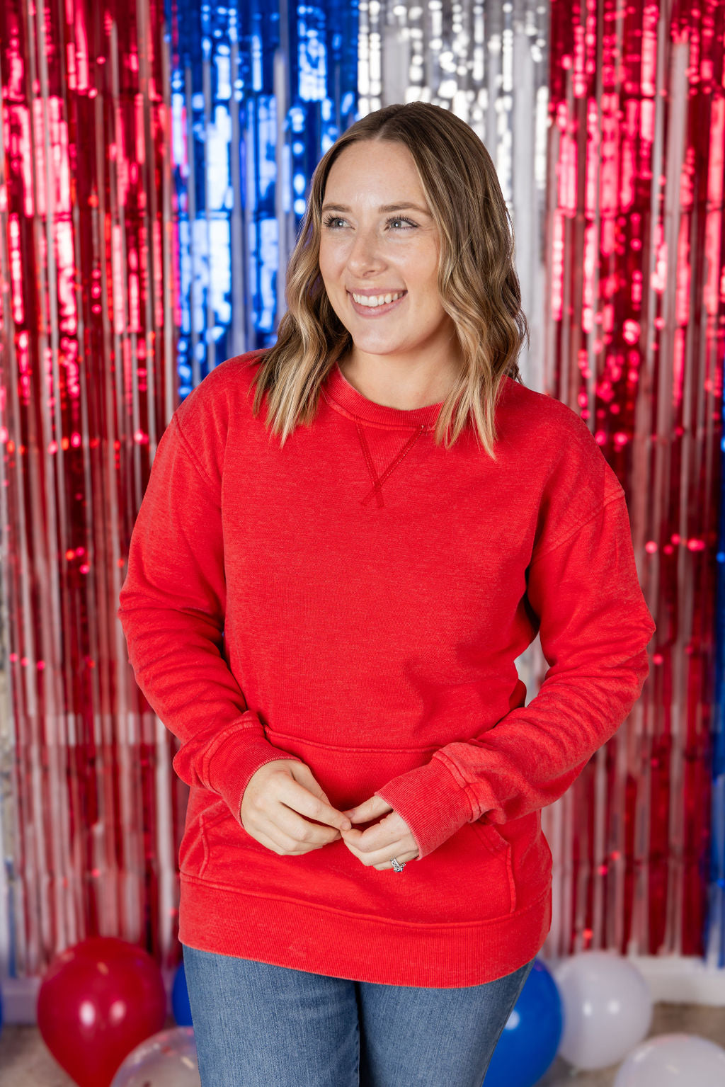 Vintage Wash Pocket Pullover - Red