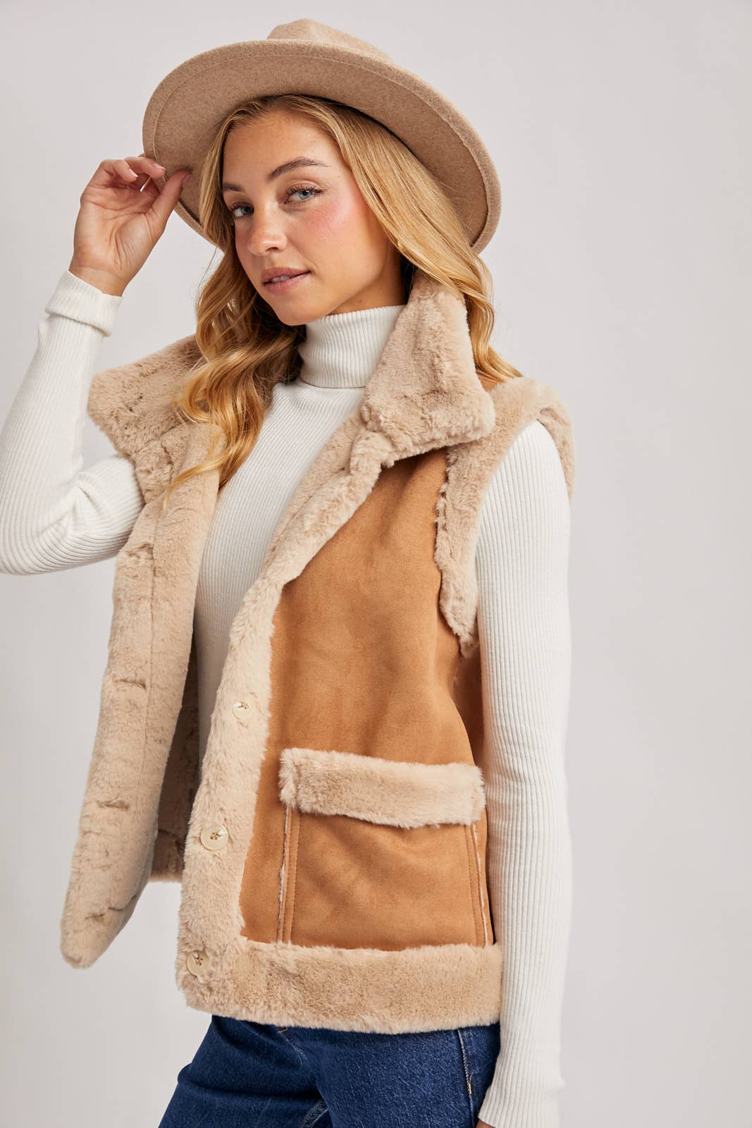 Faux Sherling Suede Vest