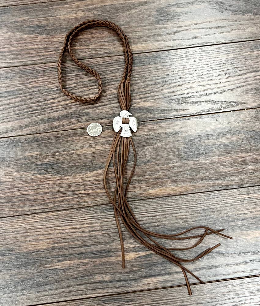 733811, Handmade Thunderbird Leather Necklace