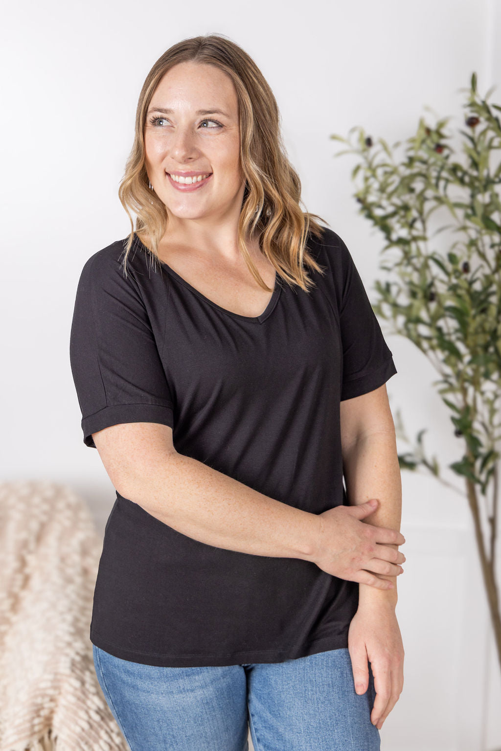 IN STOCK Bamboo V Neck Tee - Black