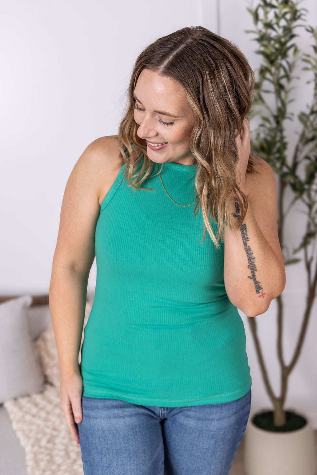 Tara Ribbed Tank - Green