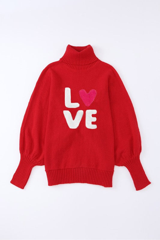 LOVE Turtleneck Sweater- Red