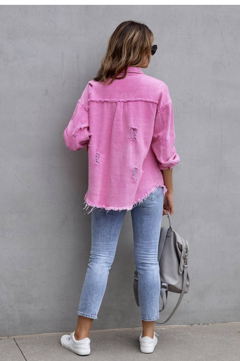 Lilac Dreams Distressed Denim Shacket