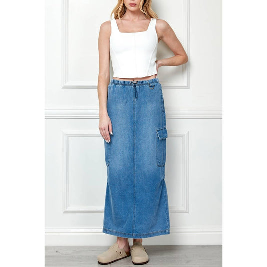 Long Denim Cargo Skirt