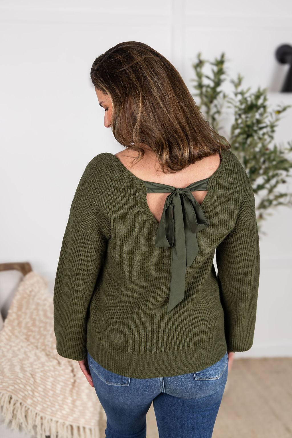 Bethany Bow Knit Sweater - Olive