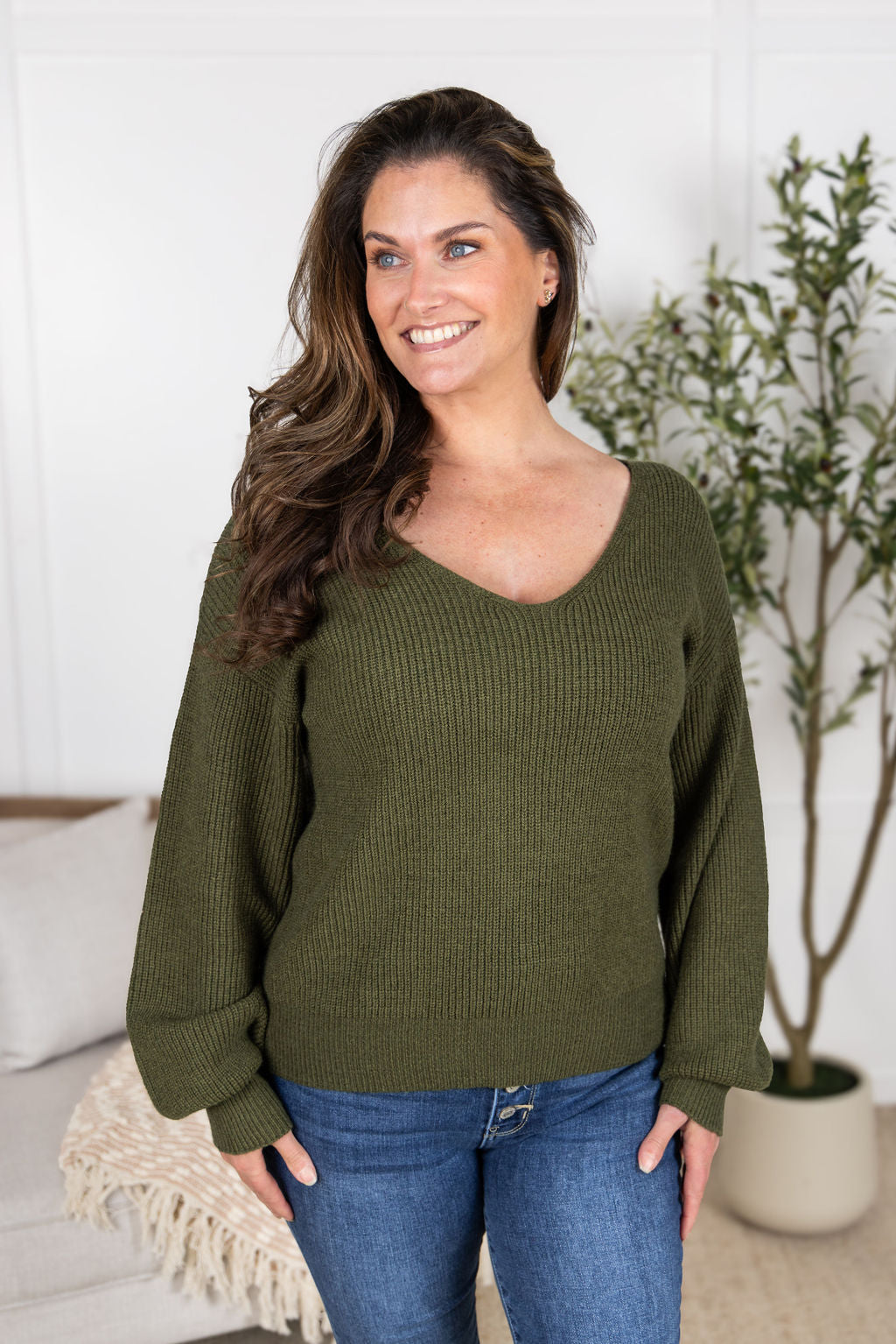 Bethany Bow Knit Sweater - Olive