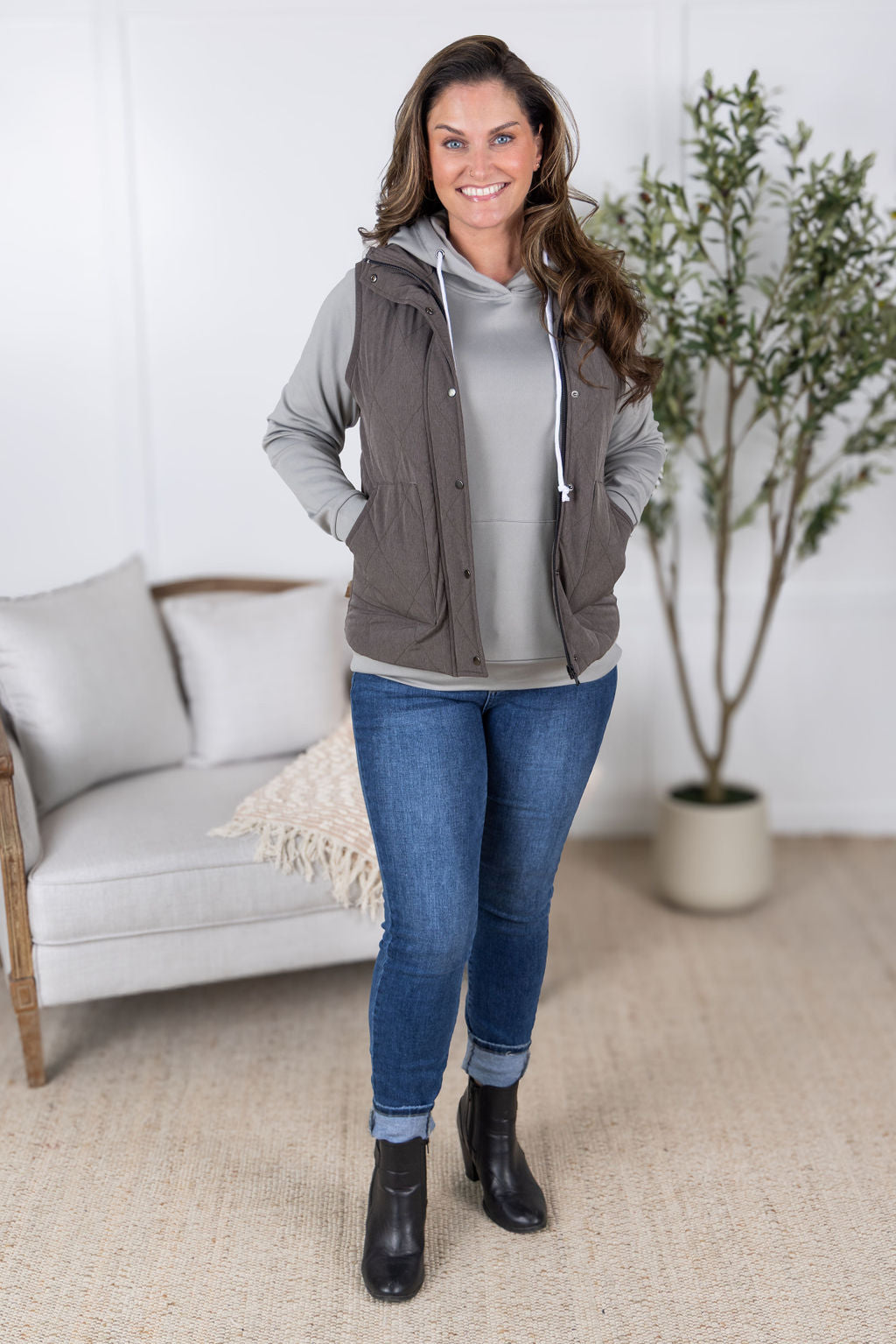 IN STOCK Remy Zip Up Vest - Charcoal