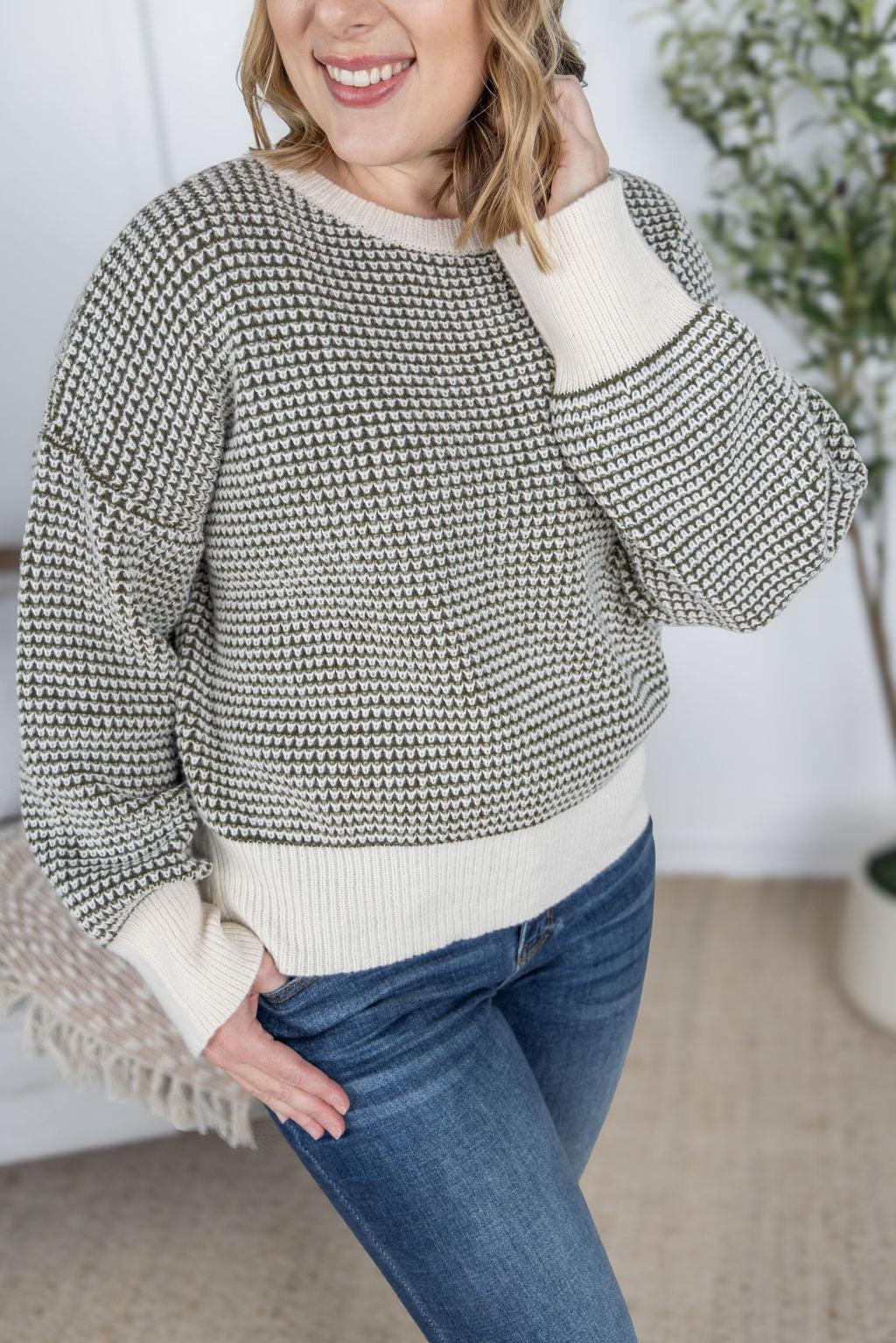 IN STOCK Charlotte Sweater - Olive and Cream