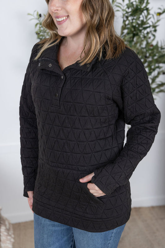 IN STOCK Geometric Button Snap Pullover - Black FINAL SALE