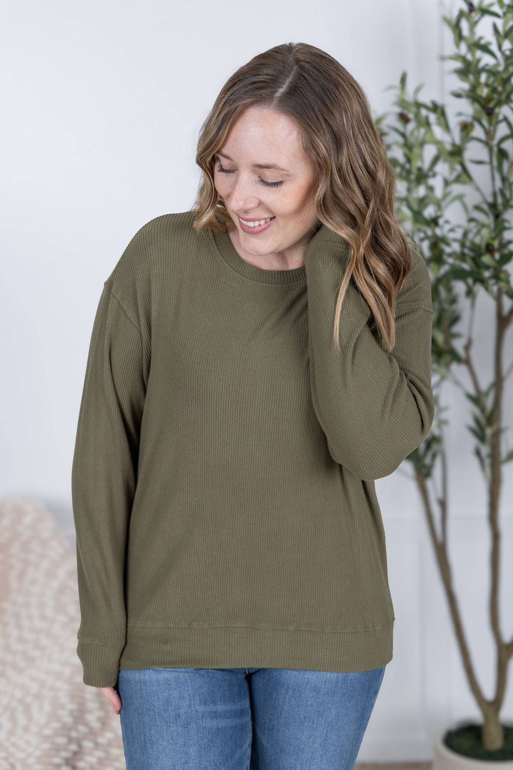 IN STOCK Corrine Ribbed Pullover Top - Olive