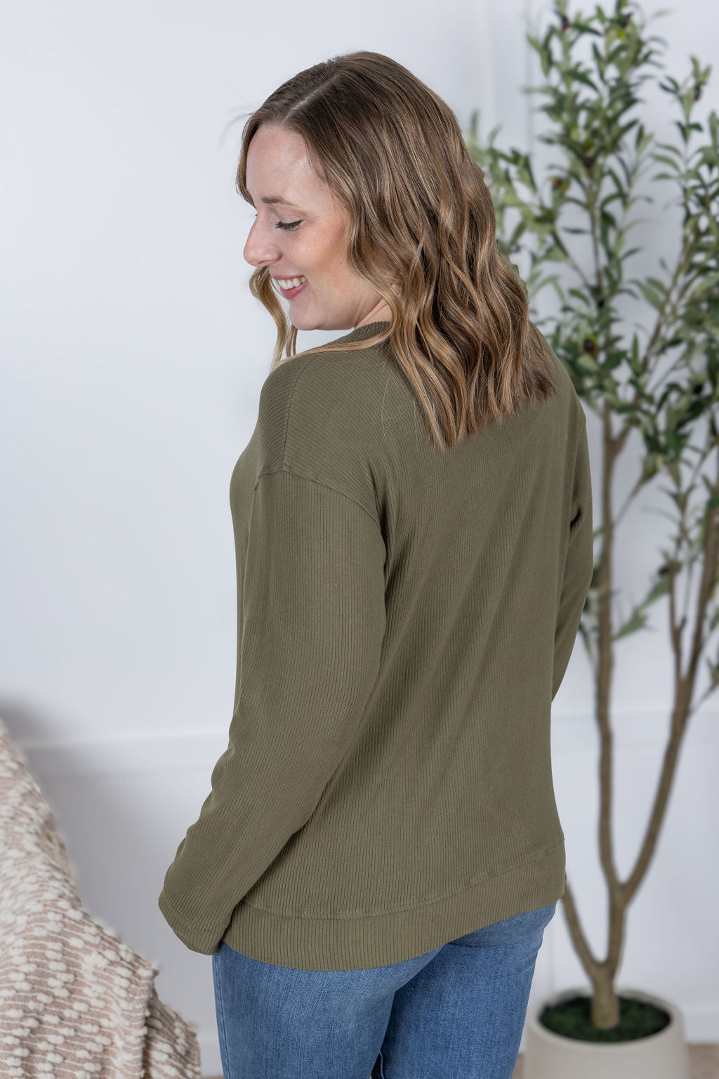 IN STOCK Corrine Ribbed Pullover Top - Olive