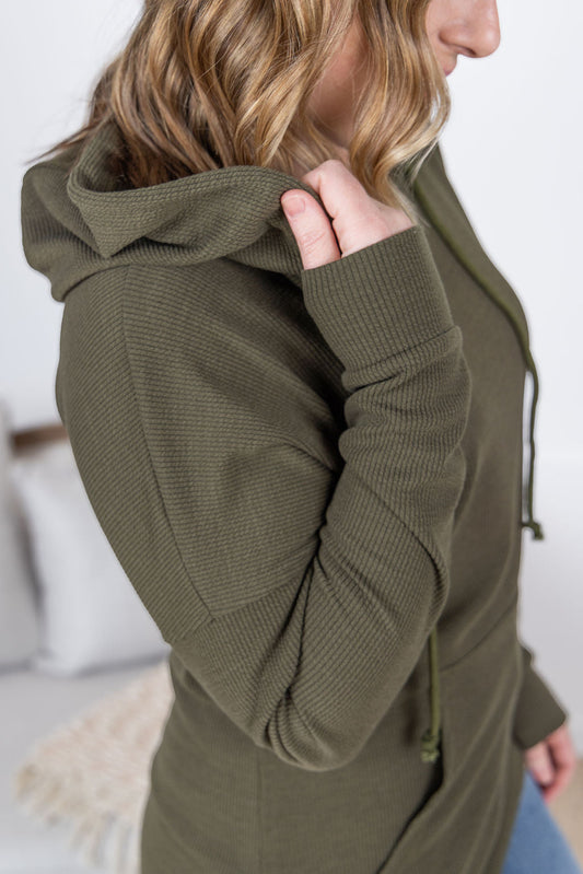 Kacey Ribbed Hoodie - Olive