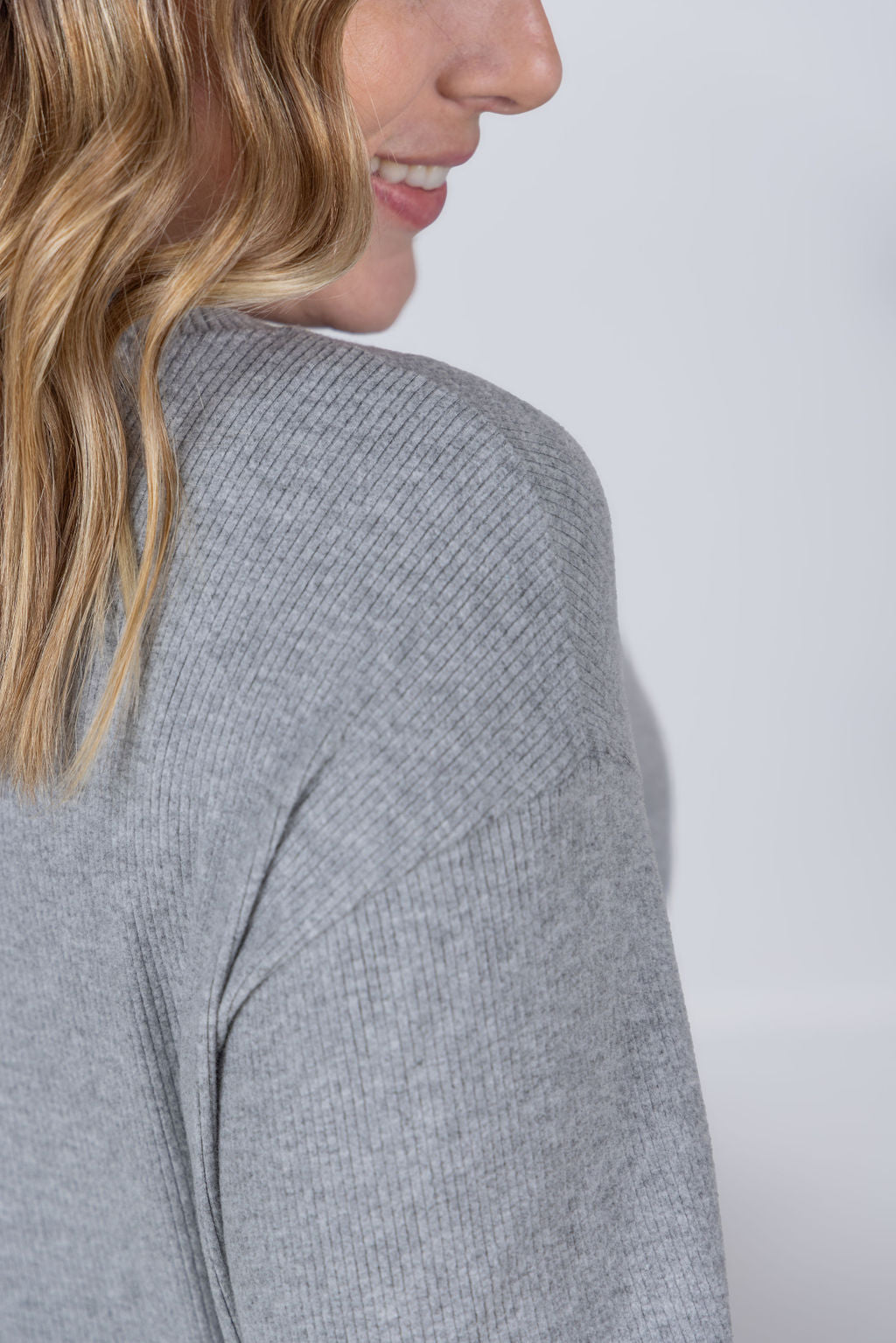 IN STOCK Corrine Ribbed Pullover Top - Light Grey