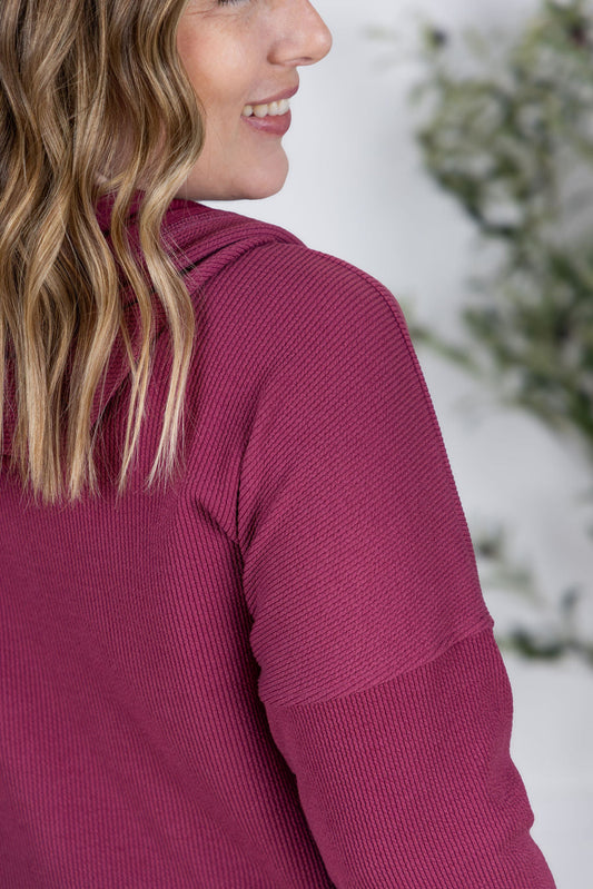 IN STOCK Kacey Ribbed Hoodie - Mulberry FINAL SALE