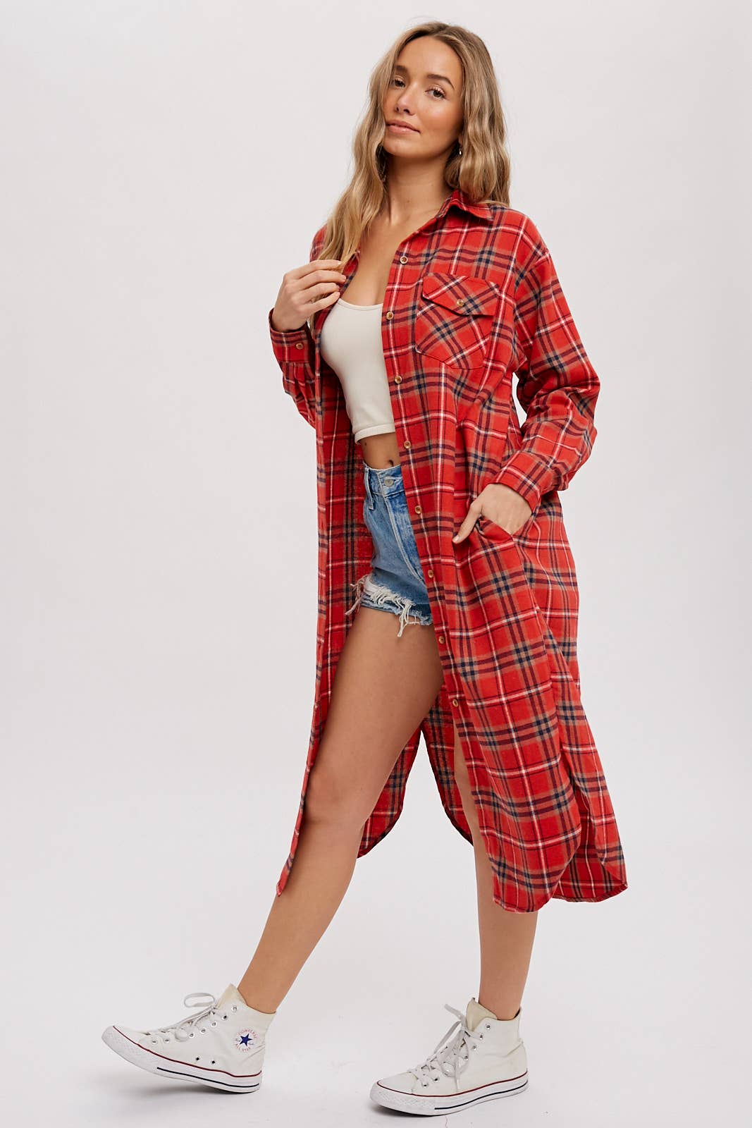 Flannel Plaid Longline Shirt