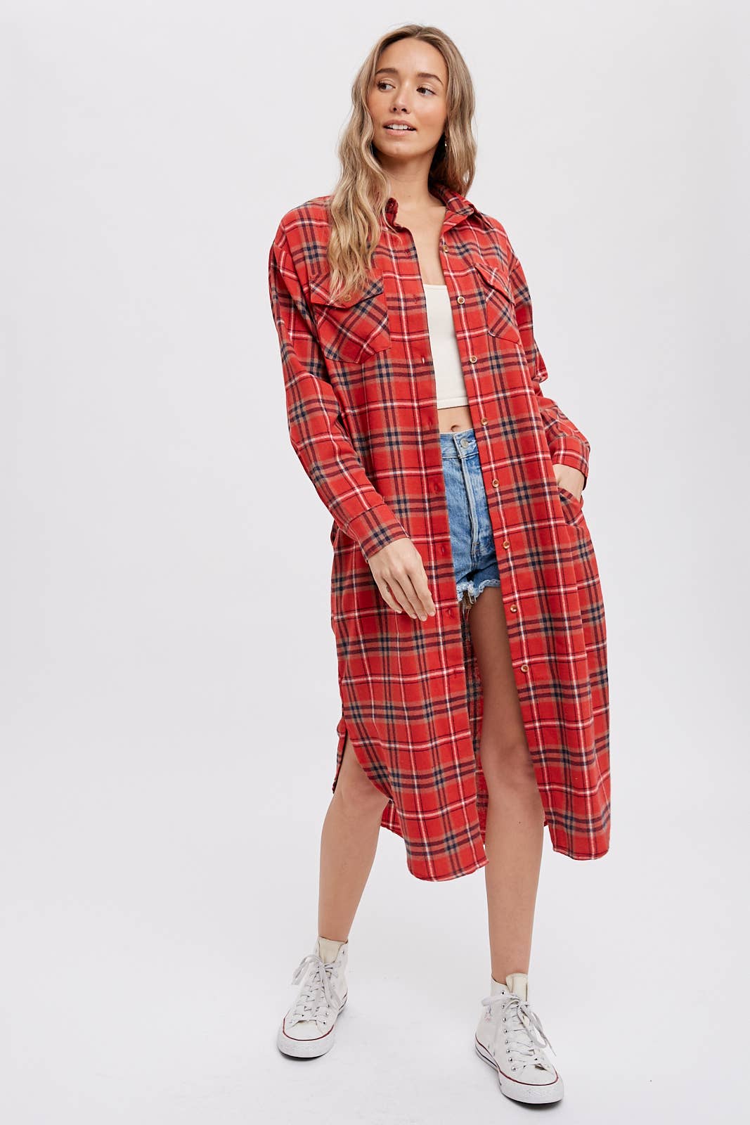 Flannel Plaid Longline Shirt