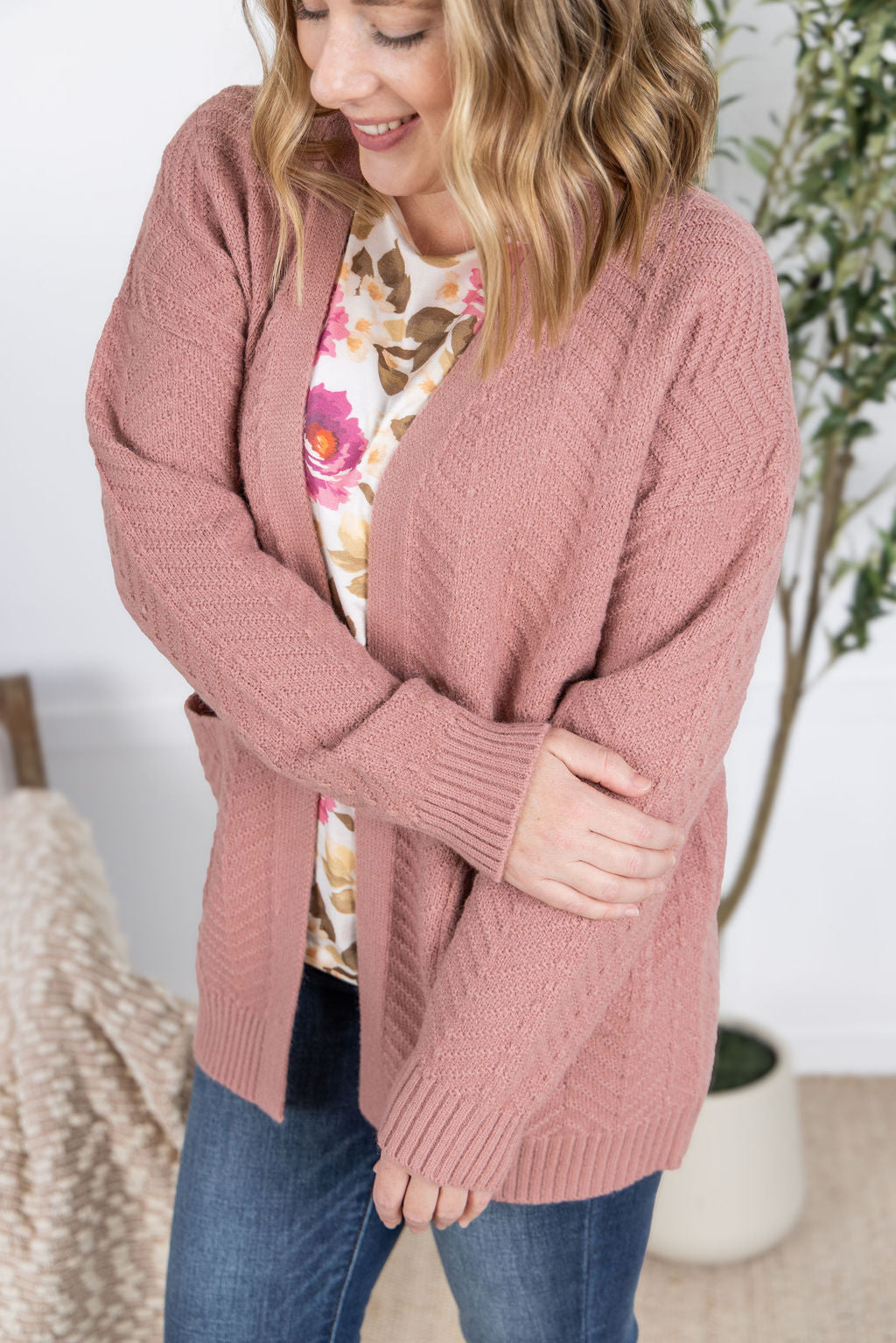 Billie Open Knit Cardigan - Dusty Rose