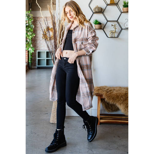 Wool Mix Plaid Checker Longline Shacket