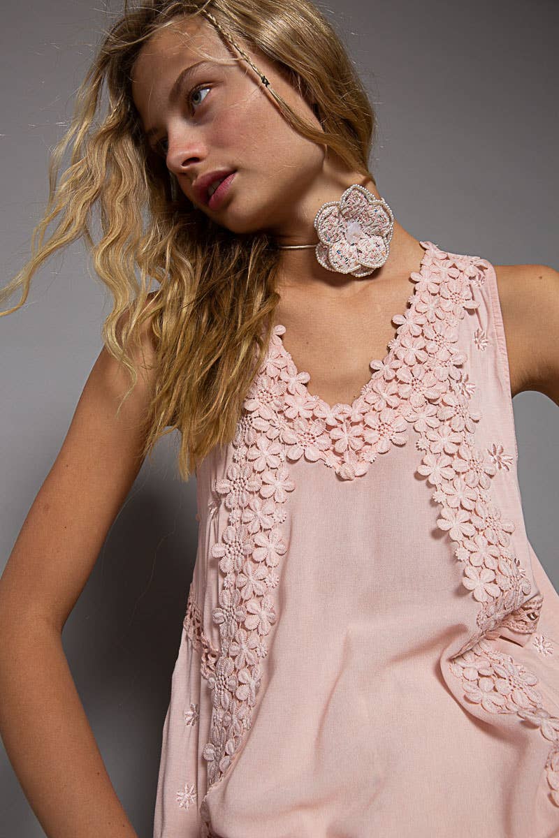 POL Rose Dawn Embroidered Floral Tank