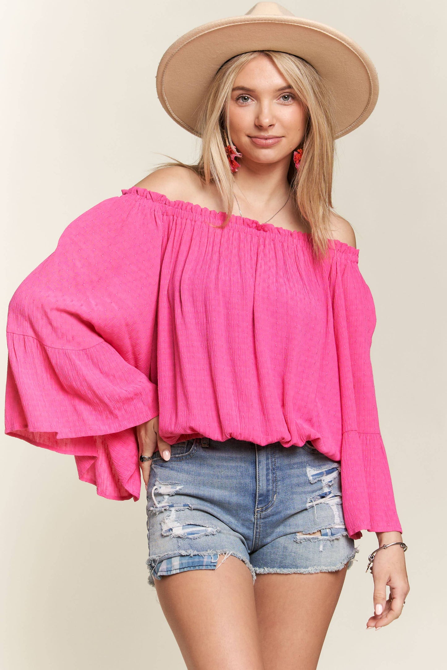 Julip Bell Sleeve Blouse-Bright Pink