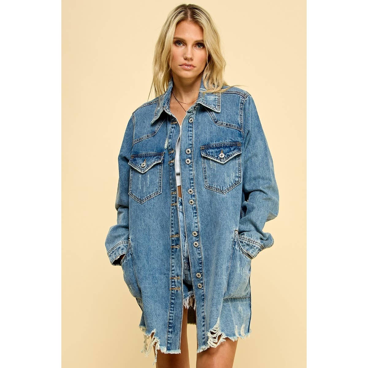Annie Washed Denim Western Shirt Jacket