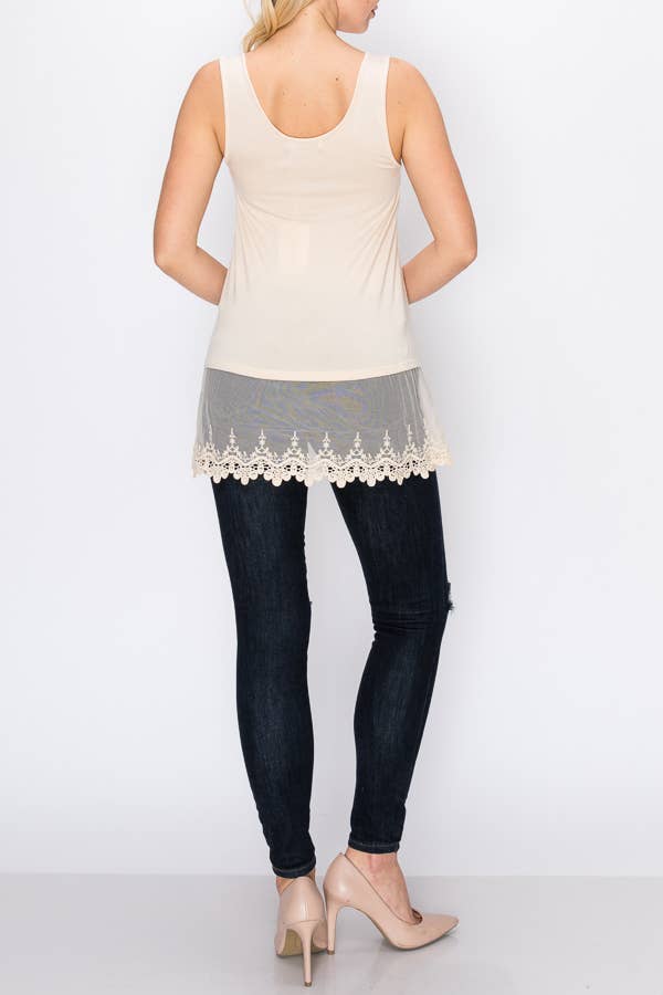 Layering Tank Top with Lace- Beige