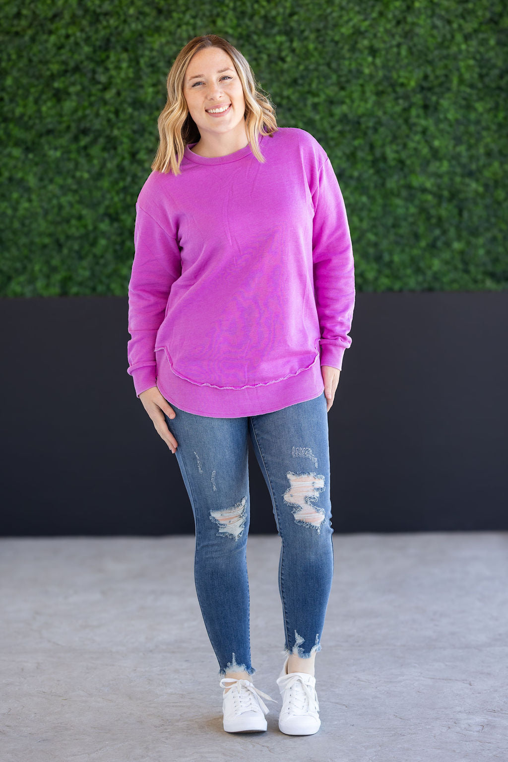 IN STOCK Vintage Wash Pullover - Vivid Orchid