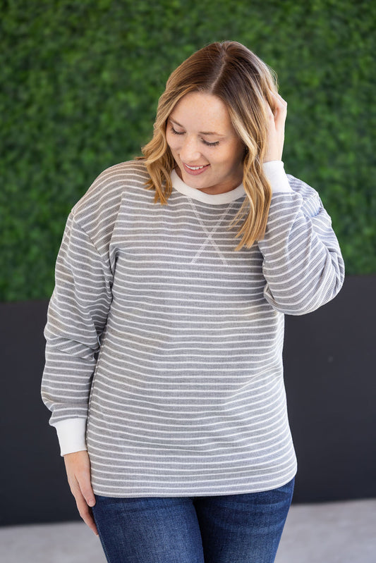 IN STOCK Lola Striped Thermal Top - Grey