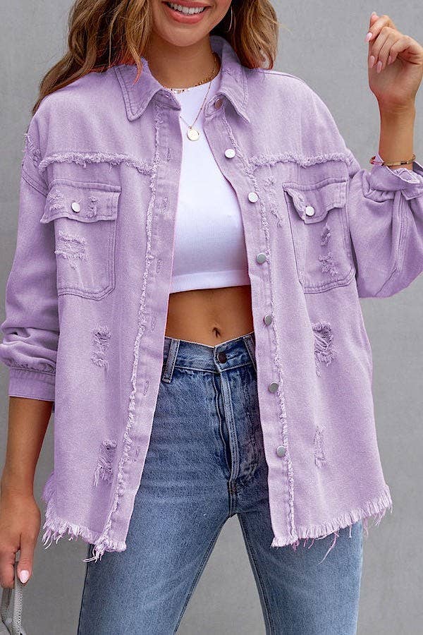 Lilac Dreams Distressed Denim Shacket