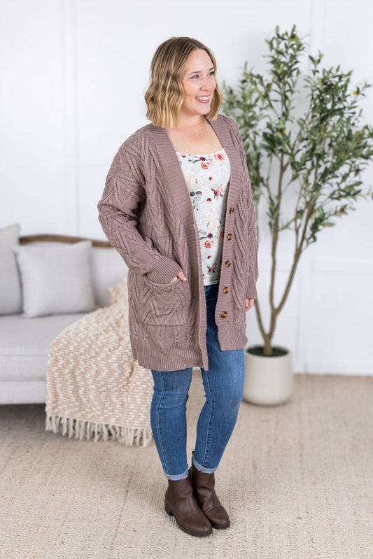 Brooklyn Button Sweater Cardigan - Light Mocha