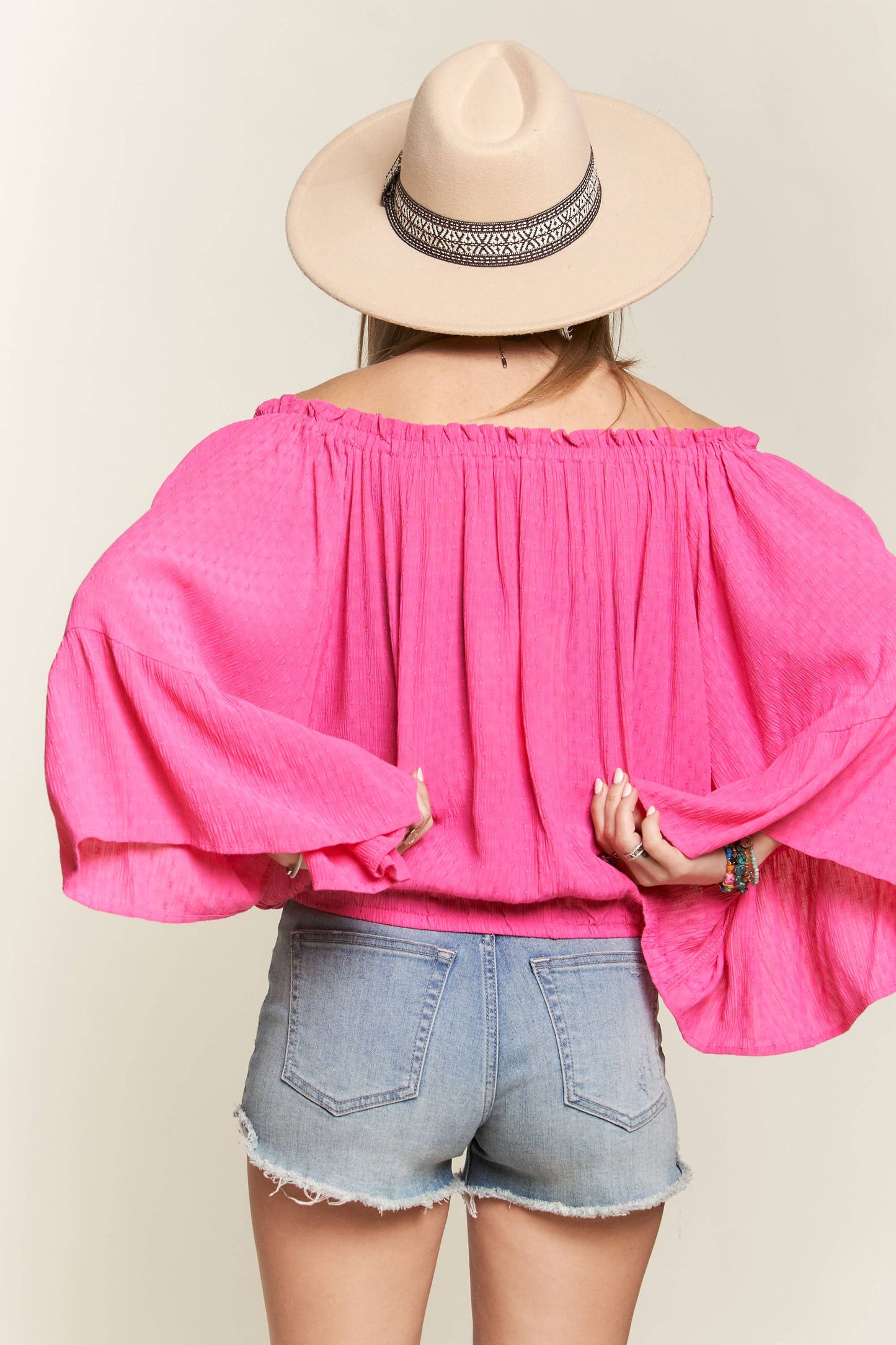 Julip Bell Sleeve Blouse-Bright Pink