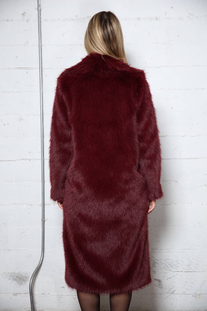 Merlot Long Hair Faux Fur Overcoat