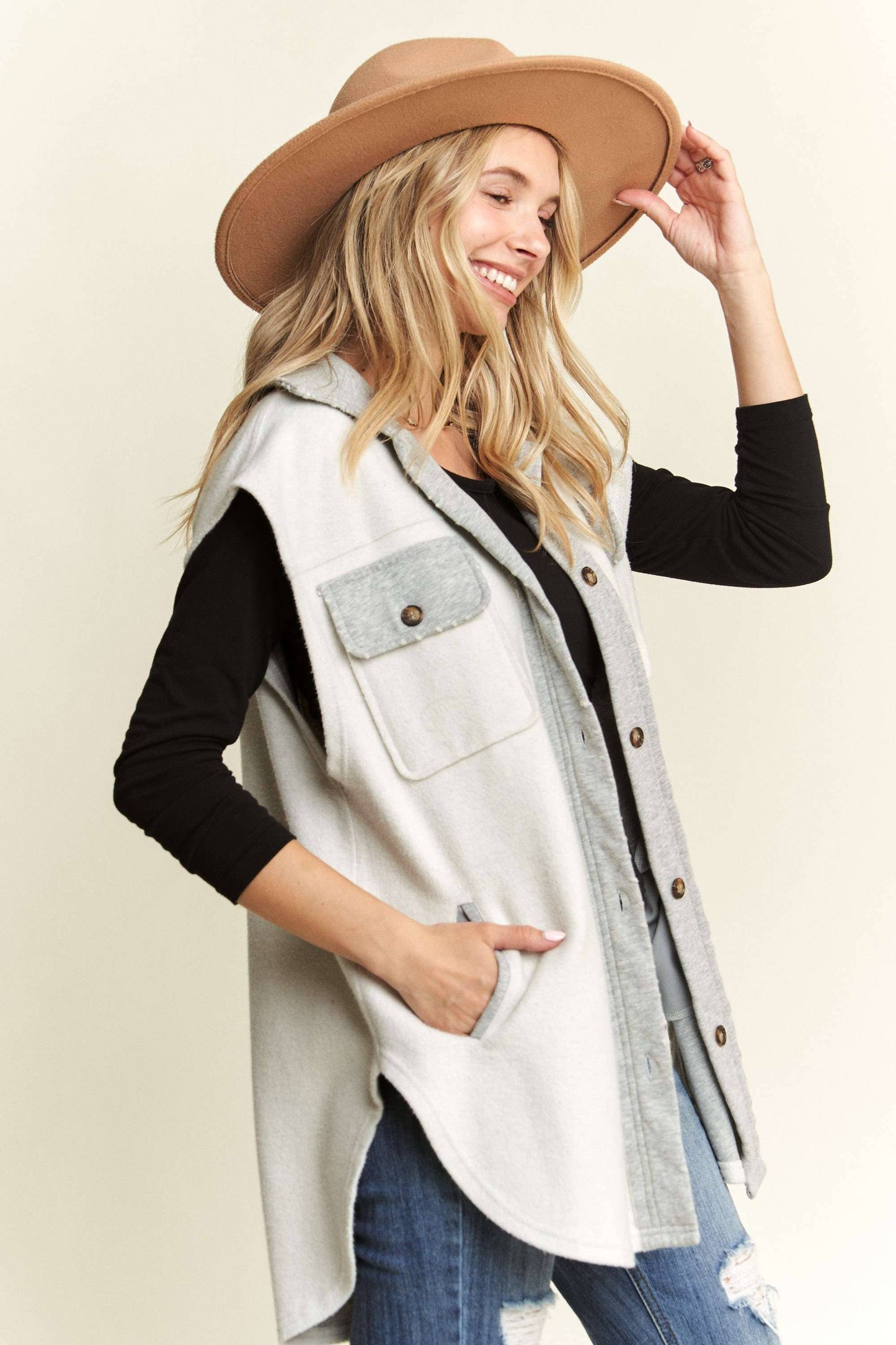 Lynn Vintage Vest- Heather Grey