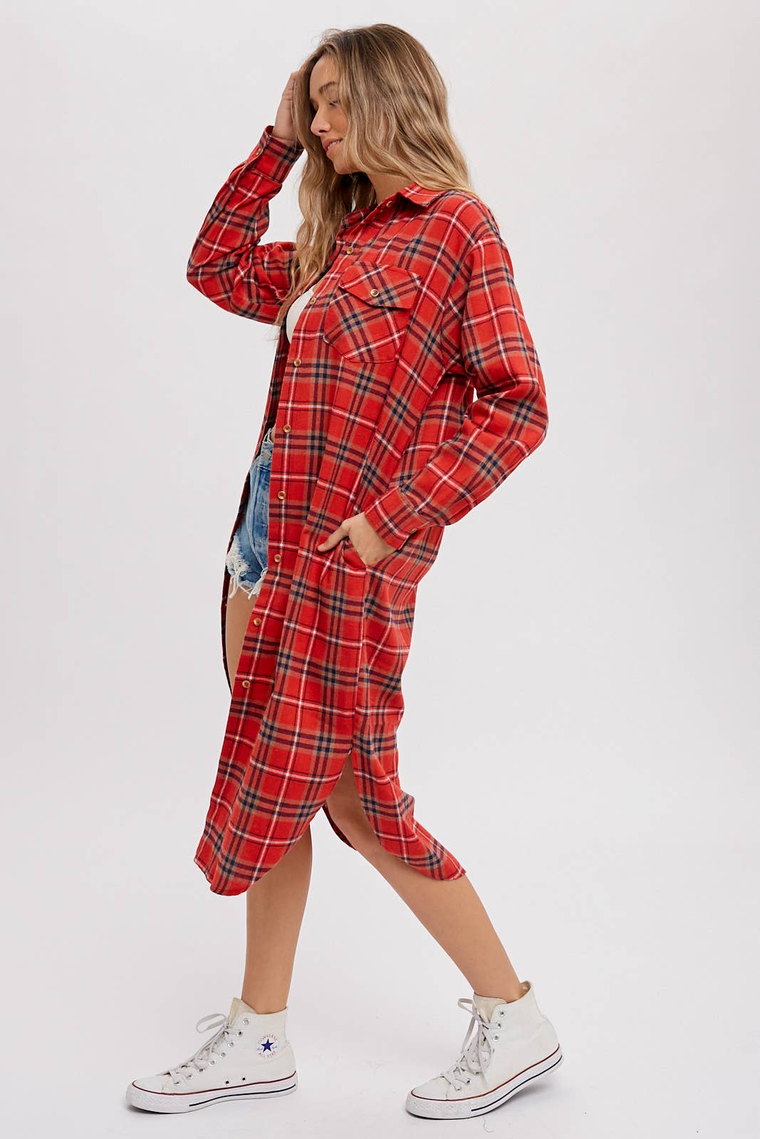 Flannel Plaid Longline Shirt