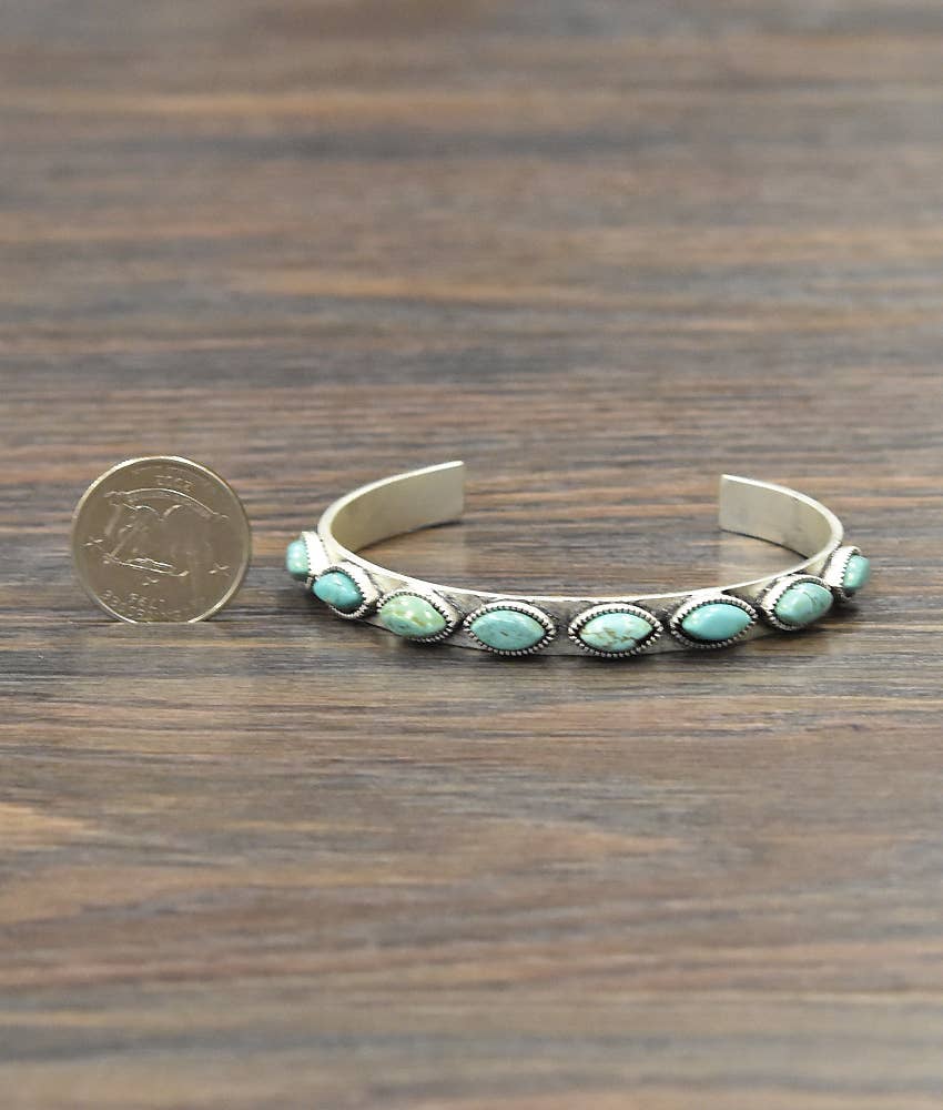710973, Sideway Oval Turquoise Cuff Bracelet