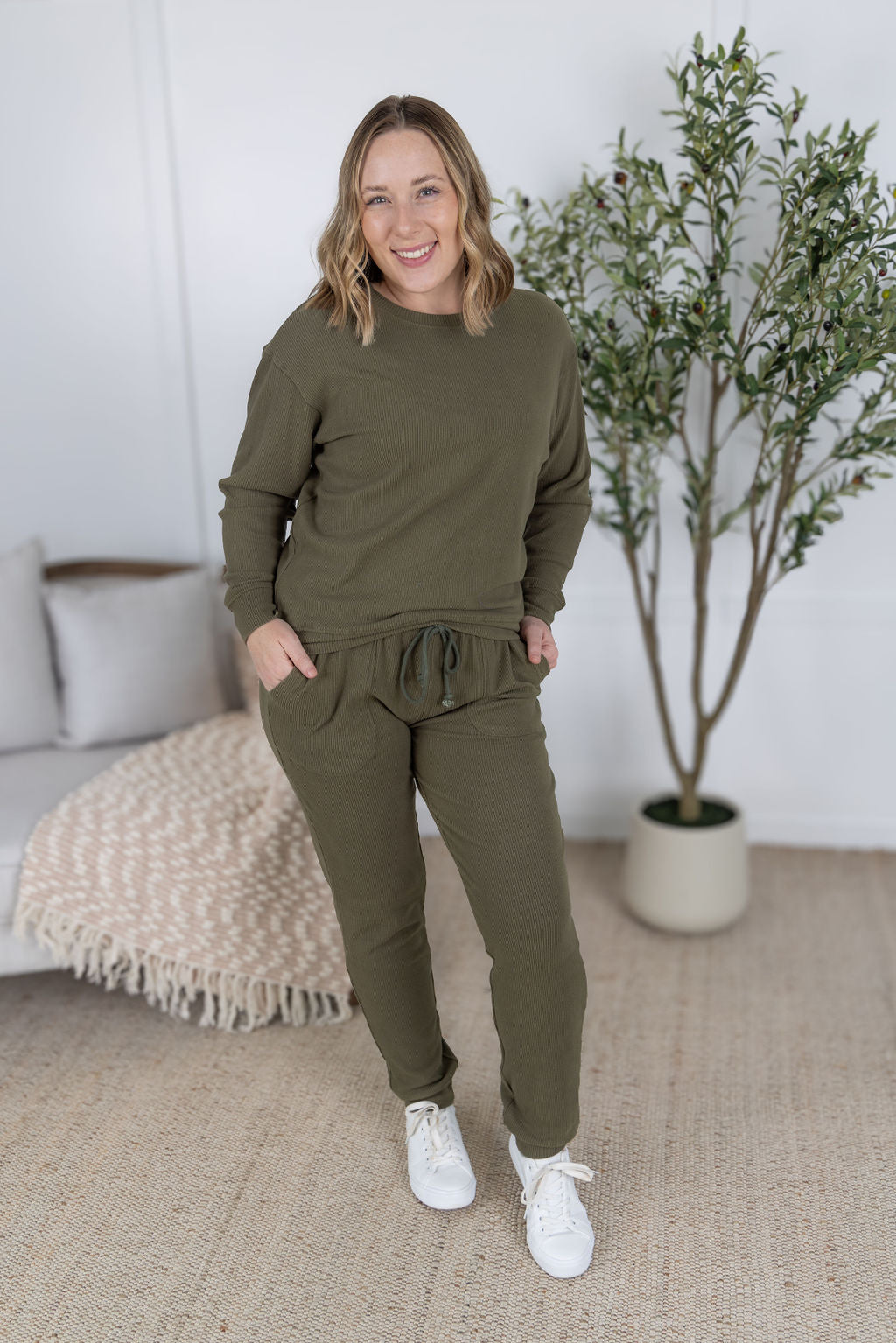 IN STOCK Corrine Ribbed Pullover Top - Olive