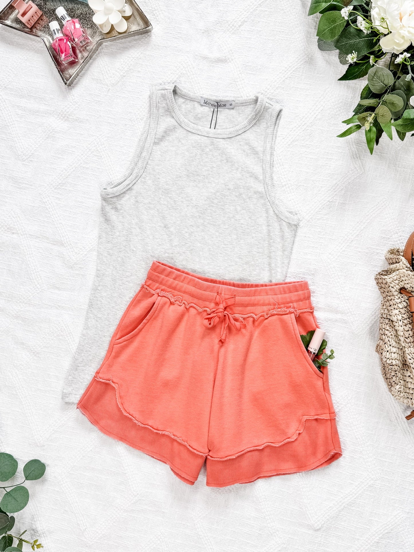 IN STOCK French Terry Stevie Shorts - Deep Coral