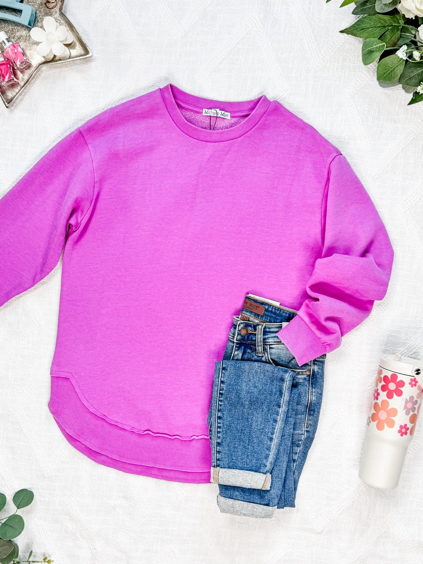 IN STOCK Vintage Wash Pullover - Vivid Orchid