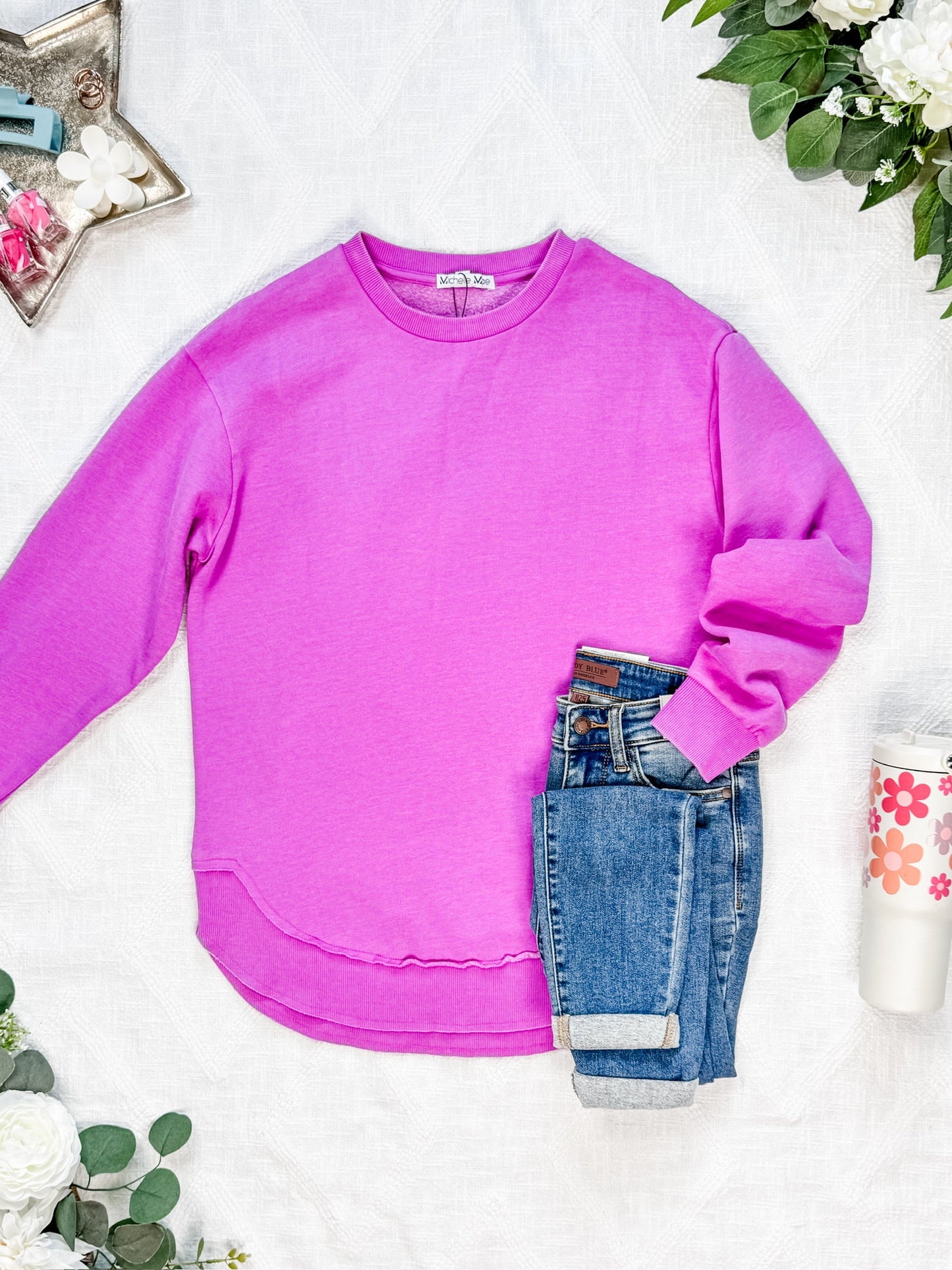 IN STOCK Vintage Wash Pullover - Vivid Orchid