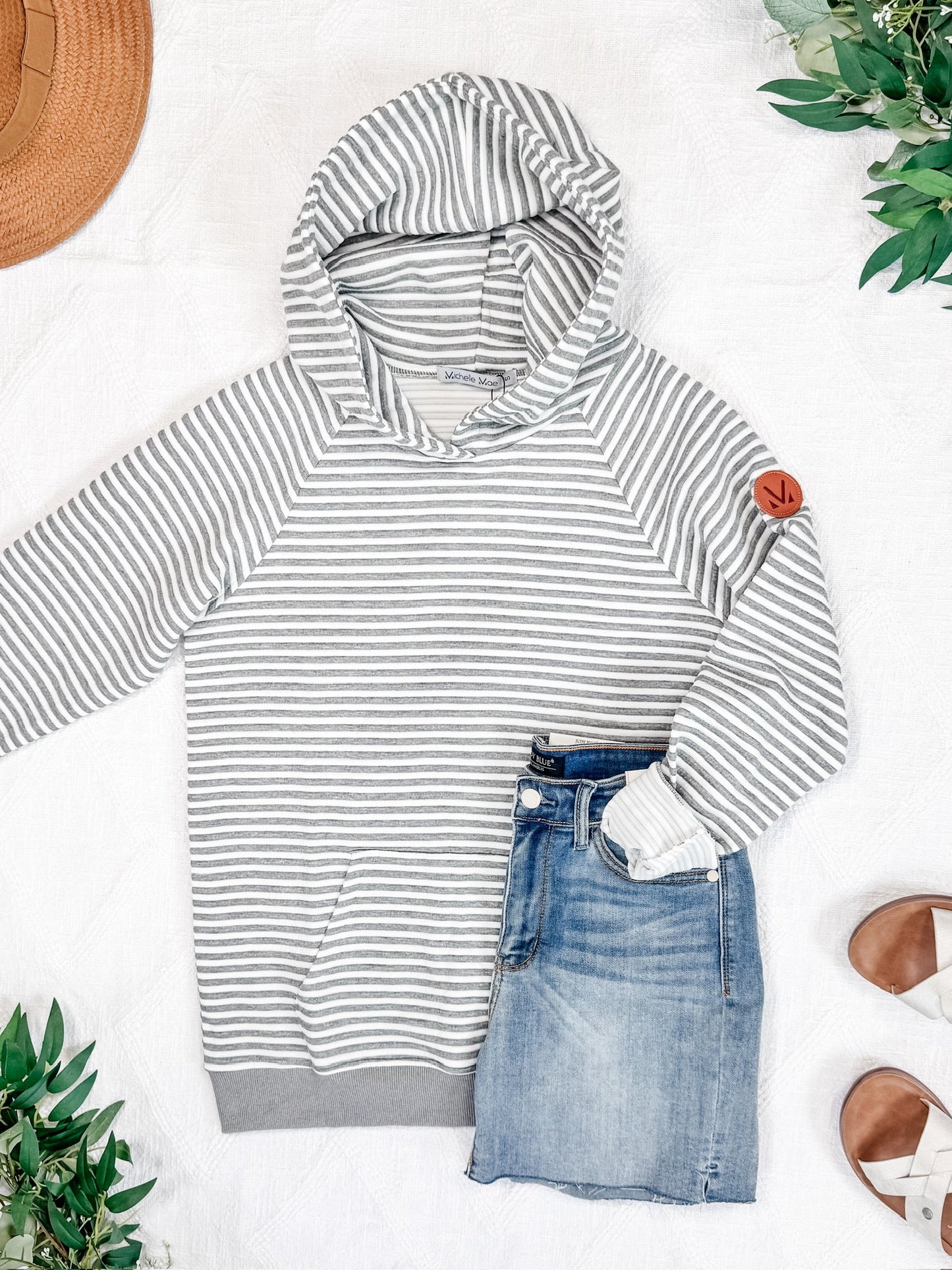 IN STOCK Tatum Textured Pullover Hoodie - Charcoal Stripes