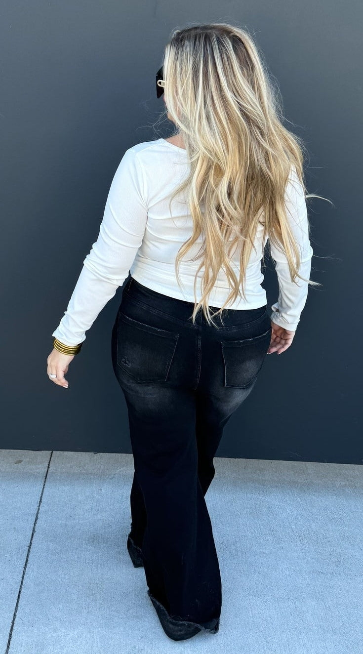 Blakeley Dad's Wide Leg Denim- Black Distressed