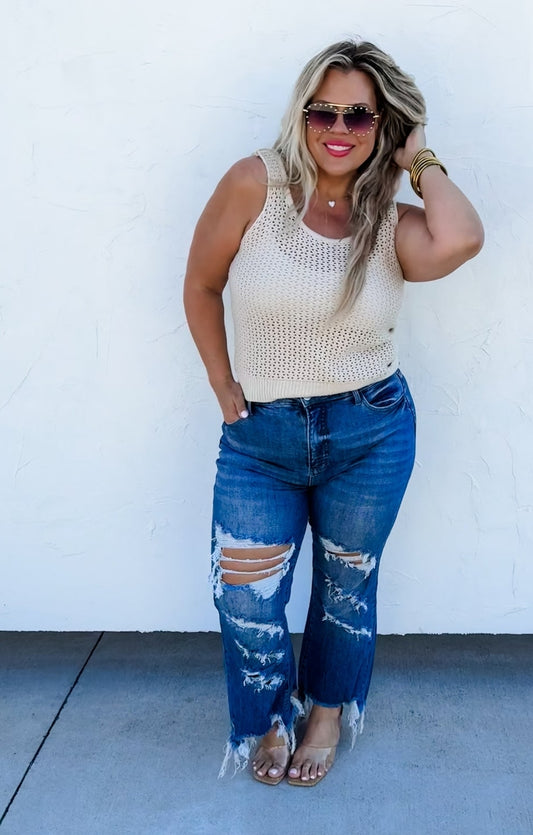 Blakeley Urban Distressed Crop Jeans- Dark Wash