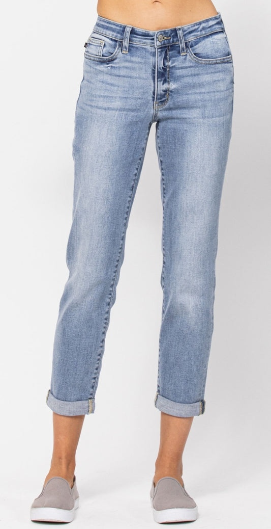 Judy Blue Mid Rise Boyfriend- Bleach Washed