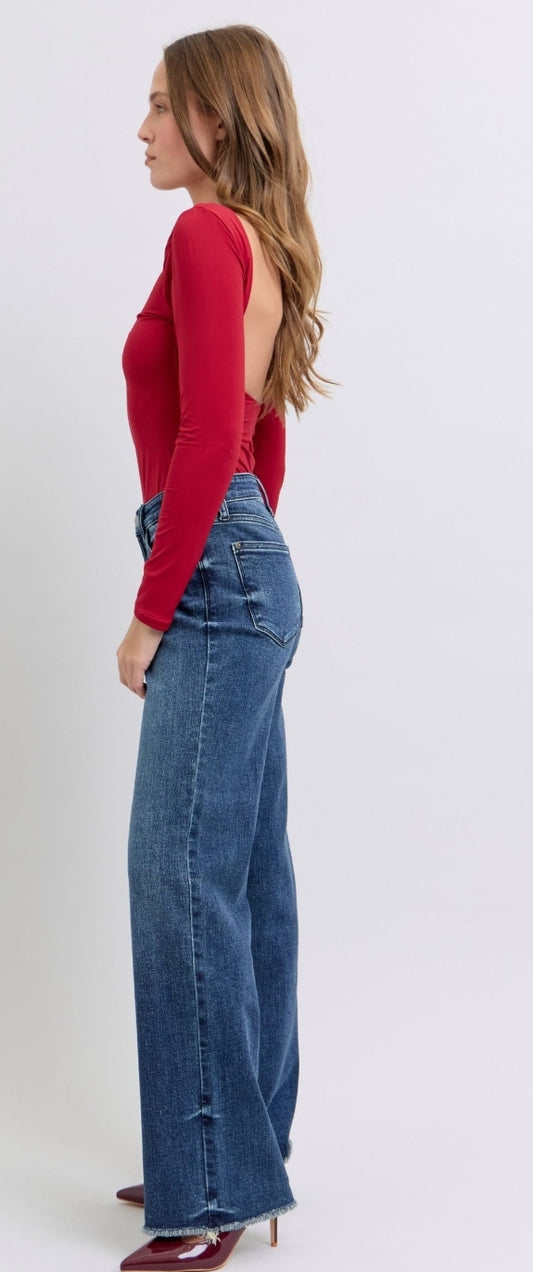 Judy Blue Hudson Midrise Wide Leg Dark Denim