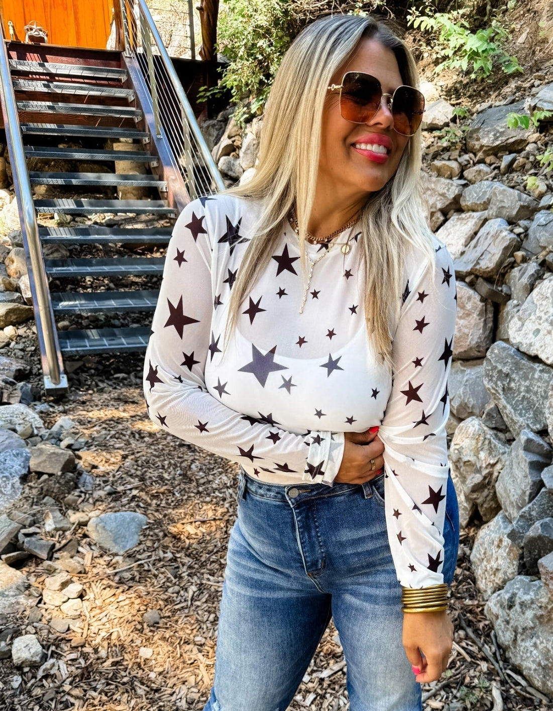 Dress It Up Mesh Top- Stars