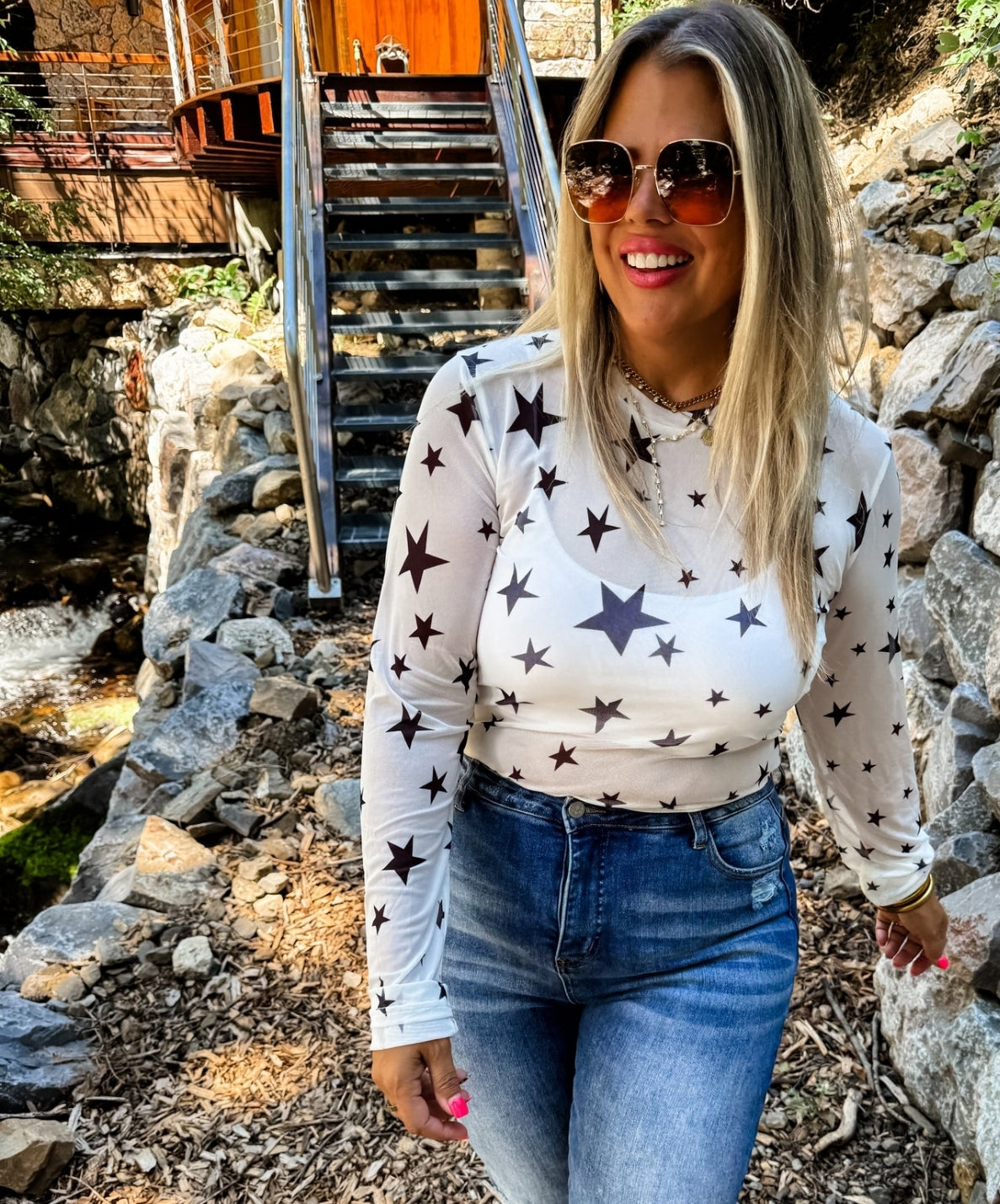 Dress It Up Mesh Top- Stars
