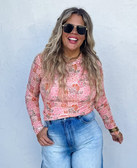 Vintage Floral Mesh Top- Retro